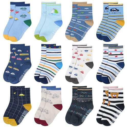 HYCLES Baby Girp Socks 12 Pairs for Boys Girls 0-7 Years Toddler Infant Kids Children Non Skid Anti-slip Socks 0-6 Months