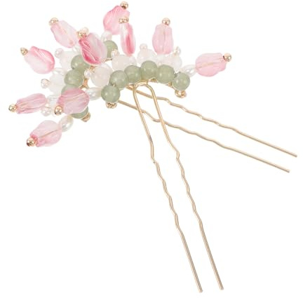 Garneck 2 Stück Vintage Chinesischer Haarstab Tulpen Design Haarnadeln Haarschmuck für Frauen Traditioneller Haarnadel Dutt Halter Rosa