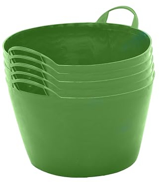 BiGDUG Plastic Flexi Tubs (65 Litre) - Pack of 5 - Recycled Green - Heavy Duty Trugs Flexible Storage Bucket - Multi Purpose Round Container