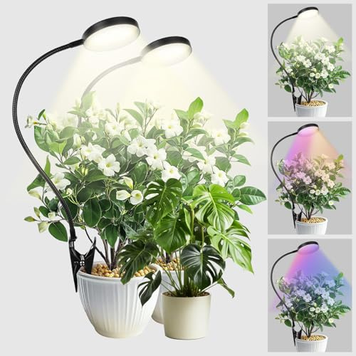 AOOSU Lámpara de Plantas, 2PCS 48 LED Lampara de Crecimiento de Espectro Completo, Luz de Crecimiento Ajustable para Plantas de Interior con Temporizador 3/9/12H 10 Brillos(Energética E)