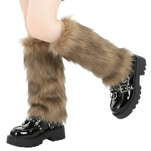 APLZGMG Kunstpelz Beinwärmer Braun Plüsch Beinwärmer Beinstulpen Damen, Leg Warmers, Flauschig Plüsch Stiefelsocken, Furry Kostüm für Winter, Karneval, Halloween, Mottoparty, Verkleidung