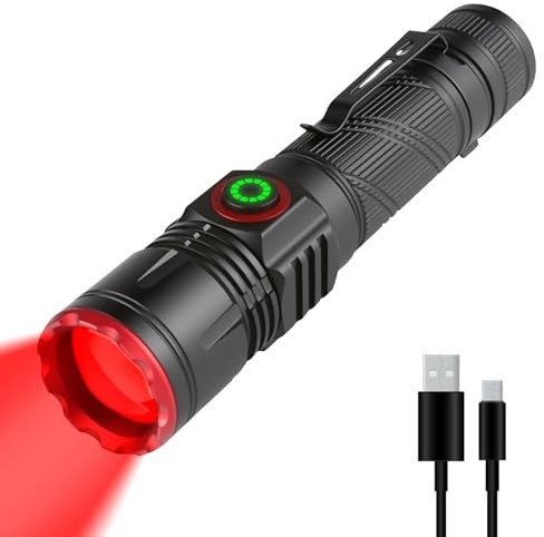 WindFire Red Light Torch Rechargeable, Red Hunting Torches with Clip, Single Mode Mini LED Tactical Flashlight for Hunting, Astronomy, Aviation, Night Observation