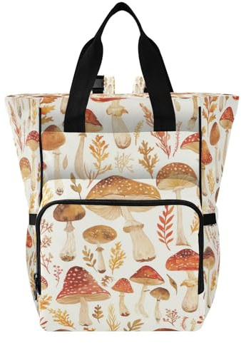 Ttgoth Sac à langer vintage champignon sac à dos imperméable avec porte-biberons isothermes multi-poches sac à dos à couches de voyage avec sangles de poussette pour maman et papa