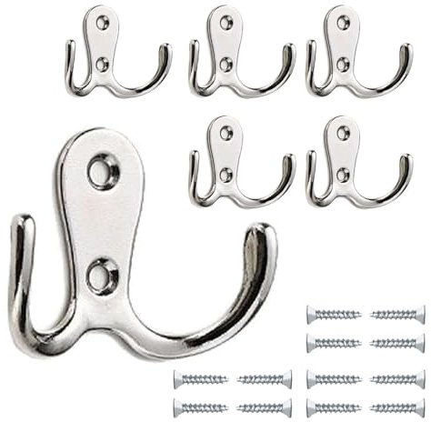 SingPai 6 ganci appendiabiti vintage doppio gancio da parete in metallo retrò gancio da avvitare per cucina bagno parete (argento)