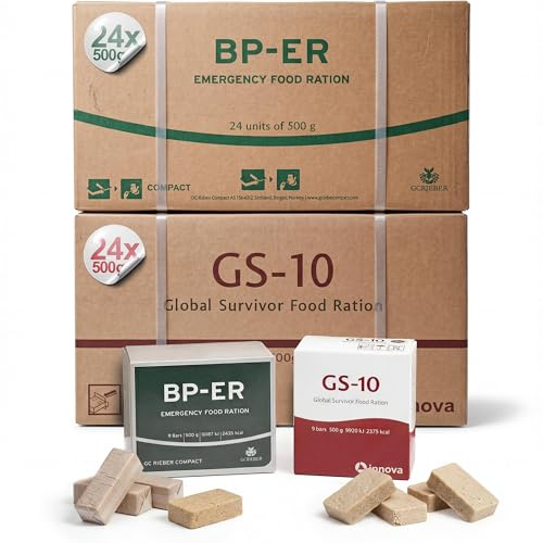 GS-10 & BP-ER Emergency Food Set 48x 500g – 20 Jahre Langzeitnahrung zur Krisenvorsorge & Blackout – Sofort verzehrfertige Notration, vegetarisch, lange haltbar – Survival Food für den Notvorrat
