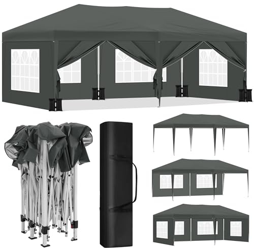 Laneetal Tonnelle de Jardin Pliante 3x6m, Tente de Réception Pop-up, Pavillon en Métal, avec 4 Sacs Lestage Vides, pour Camping Fête Plage, Anthracite
