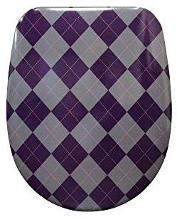 Sanitop-Wingenroth WC-Sitz mit Dekor Karo lila, antibakterieller Duroplast Toilettensitz, WC-Deckel, Edelstahl-Scharnier, Standard O Form universal, 40608 6