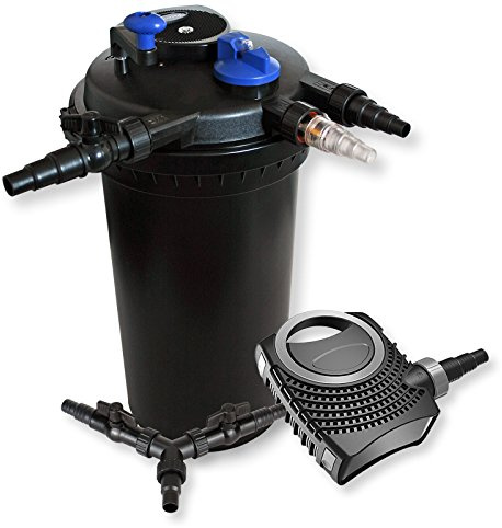 SunSun Komplettset: CPF-15000 Teichdruckfilter bis 30000 L mit 18 Watt UV-C Teichklärer, CTF-8000 SuperECO Teichpumpe 8000l/h 70W, Y-Verteiler