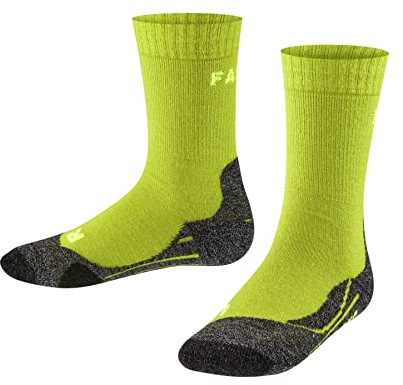FALKE TK2 K So lana filo funzionale spessi antivesciche 1 paio, Calzini da escursionismo Unisex Bambini, Giallo Lime 7601, 35-38