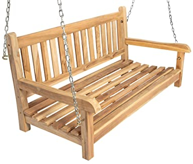 SAM Möbel Outlet Gartenschaukel Susana aus Teak Holz Schaukelbank hängende Bank Breite wetterbeständig und stabil geschliffen und naturbelassen braun 120 x 60 x 65 cm