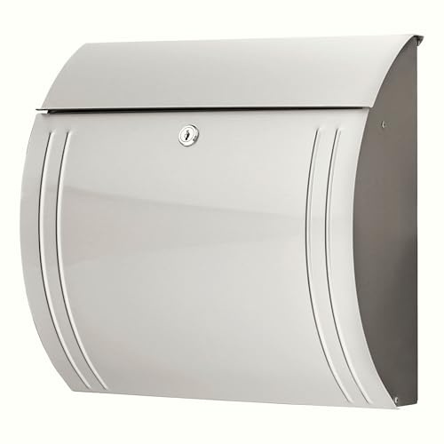 Burg-Wächter Briefkasten ohne Zeitungsfach und Namensschild, Edelstahl, Einwurf-Format DIN C4, Inkl. 2 Schlüssel, MODENA 3857 NI, Edelstahl