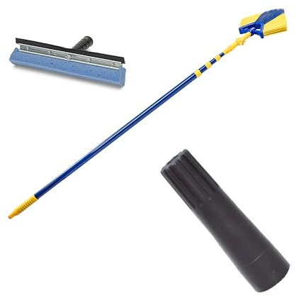 Neustanlo | 4-TLG. Eckbesen-Set | Teleskopstiel bis 4,25 Meter | integriert Fensterwischer & Gummilippe | optimal für schwer erreichbare Stellen | vielseitige Anwendungsmöglichkeiten | Besen