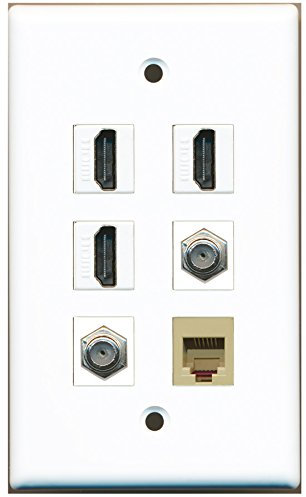 RiteAV - 3 HDMI 2 porte cavo coassiale TV-tipo F 1 porta telefono RJ11 RJ12 beige piastra da parete
