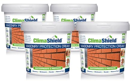 Climashield Masonry Waterproofing Cream - 4 x 5L - Exterior Brick Sealer & Rain Repellent Clear Waterproof Sealant for Concrete, Cement, Mortar, Sandstone, Limestone & Granite. Lasts up to 25 Years