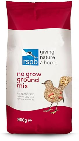 No Grow Bird Seed Mix for Wild Birds, Nutritious Wild Bird Food for Small Birds with Sunflower Hearts and Rolled Oats, Made in the UK (900g) - RSPB