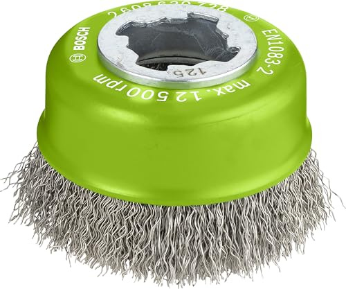 Bosch Professional 1x Gewellte Topfbürste Clean (für Inox, X-LOCK, rostfrei, Ø 75 mm, Drahtstärke 0,3 mm, für Ø125 mm, Zubehör Winkelschleifer)