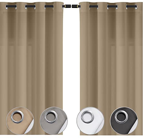 wometo 2er Set (2 Stück) Vorhang mit 8 rostfreien Metall Ösen Blickdicht OekoTex 140x245 Türvorhang Ösenvorhang - beige, helles beige