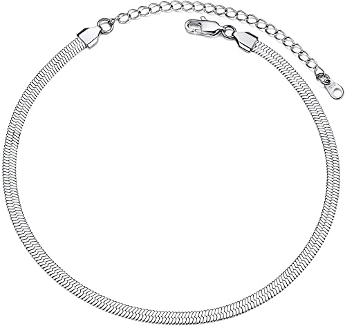 PROSTEEL Choker Collana a Girocollo Donna a Catena Serpente Piatta 5 mm, Lunghezze Regolabile 32-41 cm, Girocollo Acciaio Donna Acciaio Inossidabile, Argento, Hip Hop Punk Rap (con Confezione)
