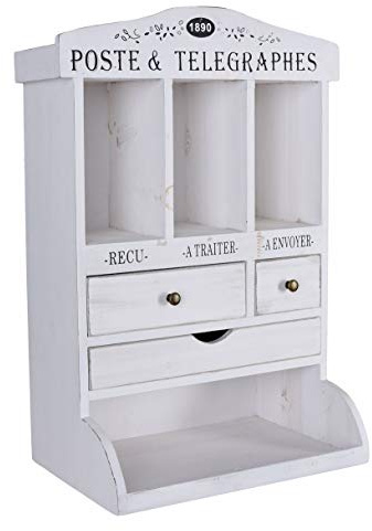 Shabby Chic Wandregal „Maison Provence“ in Altweiß. DREI Fächer, Ablage & Schubladen im französischen Landhausstil. EIN stilvolles Antik-Möbel für jeden Raum! mxa088 Palazzo Exklusiv