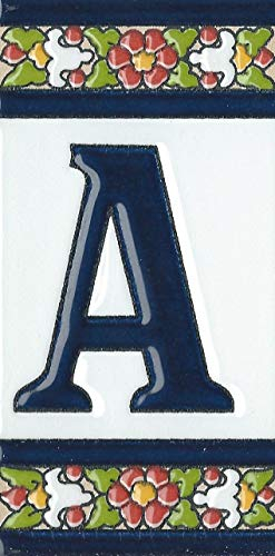 Keramik-Fliesen mit Buchstaben und Rahmen in spanischem Blumendesign, Buchstabe A