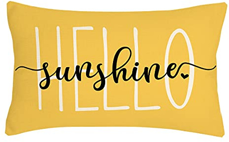 4TH Emotion Hello Sunshine Pillow Cover Farmhouse Yellow Lumbar Pillow Cover Spring Summer Decorations Cushion Case for Sofa Couch Polyester Linen 12x20 Inches