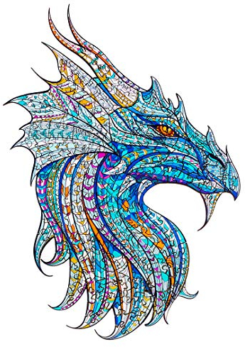 Funnli Holzpuzzles für Erwachsene und Kinder,Einzigartige Tierförmige Holz-Puzzle(Krieger Drache), Puzzle aus Tierteilen 280 Stück, (L-42 * 30cm)