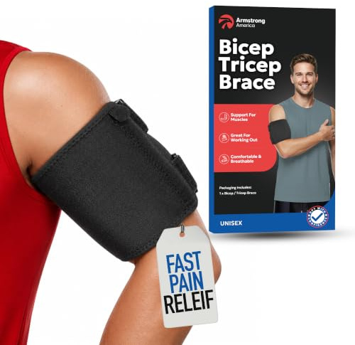 ARMSTRONG AMERICA Bicep Tendonitis Brace, Bicep Band & Upper Arm Compression Sleeve I Triceps & Biceps Muscle Support For Upper Arm Tendonitis Pain Relief Or Bicep Strains (XL 16 to 20)