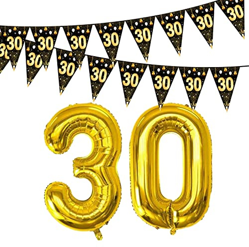 30 Geburtstag Männer Deko 30. Geburtstagsdeko Wimpelkette 30 Folie Zahl Gold Jubiläum 30 Jahre Geburtstage Frauen