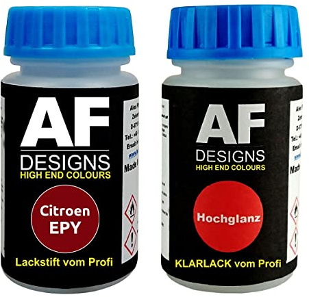 Alex Flittner Designs Stylo de retouche compatible avec Citroen EPY Rouge Rubi Nacre Metallic + Set de peinture automobile comprenant vernis transparent et peinture de base, 50ml chacun