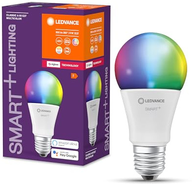 LEDVANCE Lámpara Smart+ con tecnología ZigBee, 9W, A60, mate, base E27, color de luz RGBW ajustable, 806lm, paquete de 1