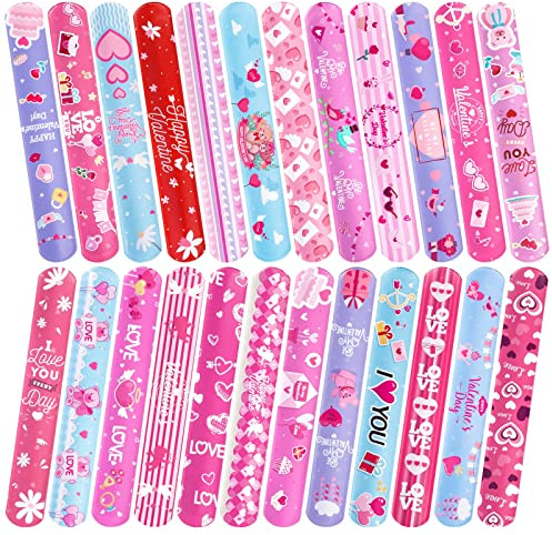 Thuodo 48 Pcs Valentines Day Slap Bracelets with Colorful Hearts for Birthday Gifts for Kids Party Supplies Favors Classroom Exchange Birthday Giveaways Game Prizes Kids Party Favors