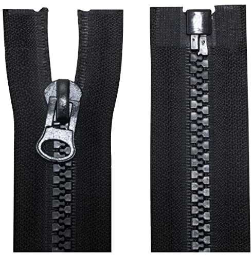 Aerzetix - C63890 - Set di 2 Cerniere Lampo iniettate N°8 65cm separabili - tiretto Decorativo - cursore in Metallo - Colore Nero - Rete Scorrevole Cucito Abbigliamento merceria Giacca