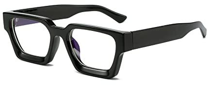 EYLRIM Thick Square Frame Blue Light Glasses for Women Men Non Prescription Computer Eyeglasses(01 Black)