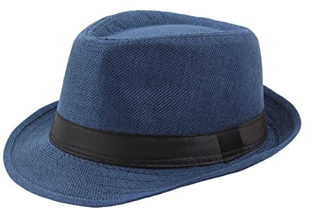 Haveratio Blau Herren-Hut mit kurzer Krempe, klassischer Gangster-Hut im Vintage-Stil von 1920 mit schwarzen Bändern, 8 einfarbig, Einheitsgröße