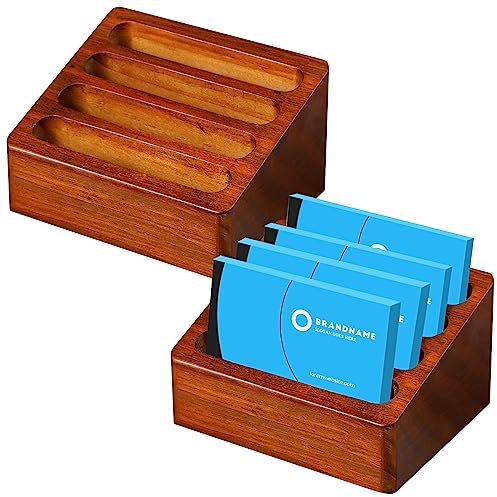 Barydat Visitenkartenhalter aus Holz, 4 Kartenfächer, Desktop-Kartenhalter, Ständer, Kartenhalter für Schreibtisch, Holz, Namenskarten-Organizer für Zubehör, Geschenk, Büro, Arbeitszimmer, Tischplatte