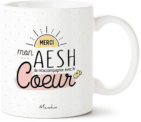 Manahia - Mug AESH - Cadeau original fin d'année scolaire pour dire merci | Merci de m'accompagner avec le coeur - Tasse Noël assistante éducation école - Boîte cadeau kraft - Imprimée en France