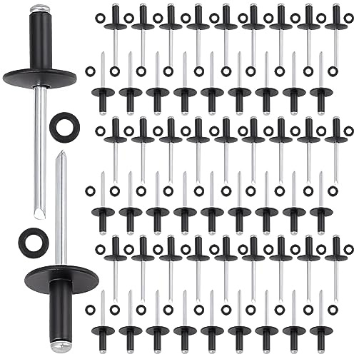 PLIGREAT 200 Pcs Grand rivets aveugles à bride et joints en caoutchouc, ensemble de rivets aveugles en alliage d’aluminium pour l’assemblage de tuyaux en plaque métallique automobile, 4.8 * 13 * 16mm