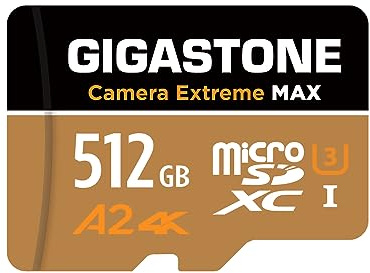 [5 Jahre kostenlose Datenrettung] GIGASTONE 512GB Micro SD Karte, Kamera Extreme MAX, bis zu 180/150 MB/s, MicroSDXC-Speicherkarte für DJI, Gopro, Insta360, Dashcam, 4K Video, UHS-I A2 U3