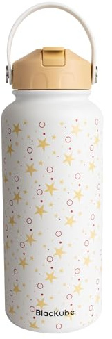 Blackube Edelstahl Trinkflasche mit Strohhalm-trinkflasche 1l-Thermosflasche Thermoskanne - BPA-Frei, Auslaufsicher, Große Trinkflasche aus Metall