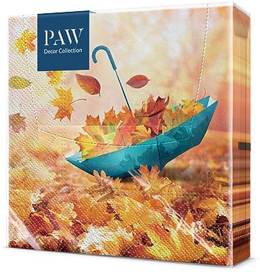 PAW - Servilletas de Papel 3 Capas (33 x 33 cm) | 20 Unidades | Servilletas Decorativas con Temática de Otoño | Diseño de Hojas | Ideal para Decoración Otoñal y Eventos | Color: Umbrella Leaves