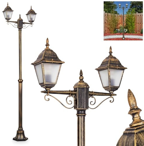 HOFSTEIN Kandelaber Naofe, Außenwegeleuchte aus Metall/Milchglas in Braun-Gold, Wechselscheiben Klar, Wegeleuchte im Landhaus/Antik/Vintage-Design für Garten, Terrasse, Hof, max. 220 cm, 2 x E27, IP44