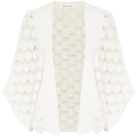 GRACE KARIN Elegante Damen Kurze Leicht Bolero Hochzeit Shrugs Strickjacke Weiß S
