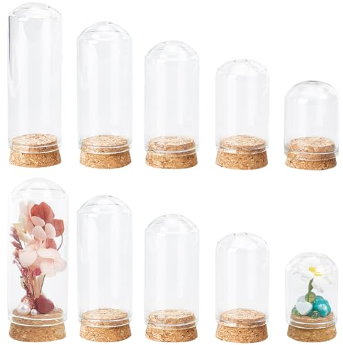 SUNNYCLUE 15Pcs Mini Glass Display Dome Glass Bell Jar Cloche Small Glass Domes with Wooden Base Glass Cloche Bell Jar Display Mini Cloche Dome for Wedding Home Crafts Christmas Party Favor Decor