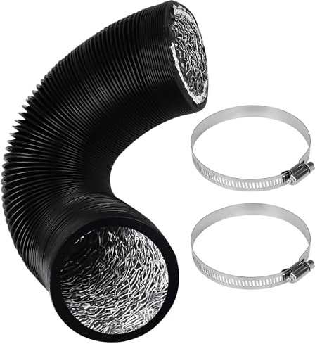 100mm Dryer Vent Hose, 2.5m Long Flexible Aluminum Air Ducting, Aluminium Vent Tubing, Black 4 Layer HVAC Ventilation Air Hose with 2 Stainless Steel Clamps