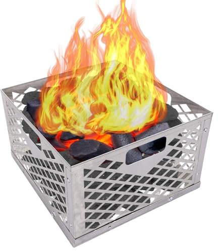 Cesta de carbón de leña para barbacoa - Cesta de carbón cuadrado de acero inoxidable | Accesorios de estufa antioxidantes para calefacción de casa y tienda, senderismo, pesca y