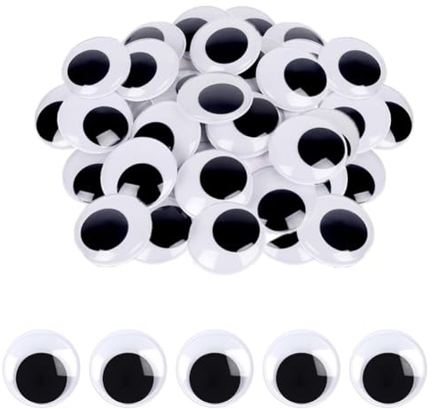 Qikaara 50 Stück Selbstklebende Wackelaugen große 35mm Kulleraugen Selbstklebend Kunststoff Augen zum Basteln Puppe Augen Schwarze Bastelaugen Big Wiggle Googly Eyes für DIY Kunsthandwerk Dekoration