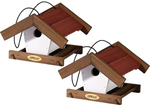 dobar® Green Label Small Bird House Autumn Fruits in Set of 2 - Hanging Feeder Stations for Wild Birds - Wild Bird Feeder - 22.5 x 21 x 16 cm - Brown/Red/White