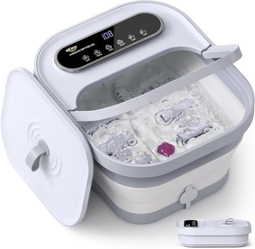 Foot Spa Bath Massager with Heat, ALLJOY Collapsible Foot Massager Spa Soaking Tub with Bubbles, Pumice Stone, Timer, 6 Shiatsu Massage Rollers Pedicure Foot Spa for Relaxation, Gifts
