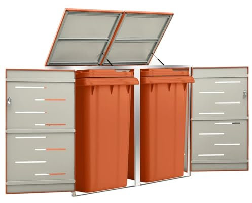 IKAYAA Mülltonnenbox 2er 240L 2 Tonnen Edelstahl Abschließbar Mülltonnenverkleidung Metall Müllcontainer Mülltonnenschrank Müllbox Draußen 138x77,5x112,5 cm
