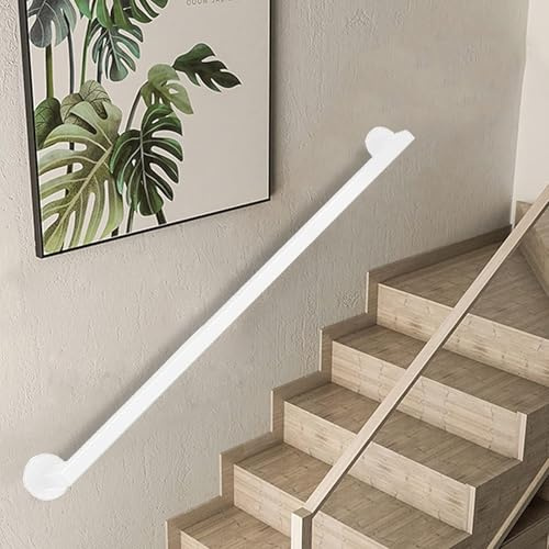 Lanmmraifc Pasamanos de Escalera para escaleras de 1, 2, 3, 4, 5 y 6 Metros, pasamanos de Pared de Hierro galvanizado Cuadrado para Bares, lofts, barandillas de Pasillo (Blanco)(80cm)